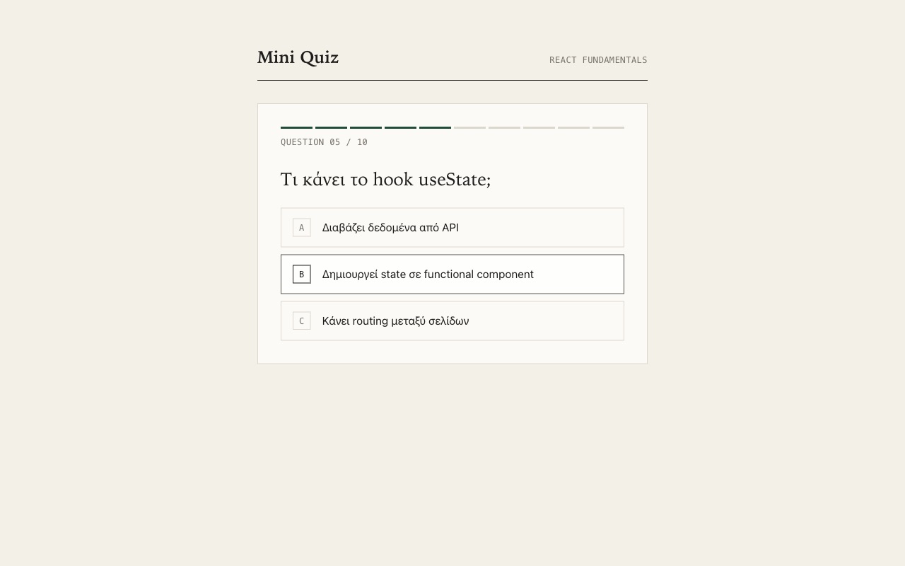 Mini Quiz mid-quiz question with a selected answer